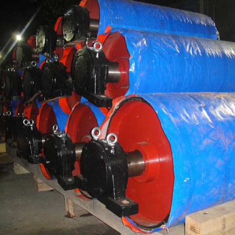 Belt Conveyor Jarak Jauh Diamond Shape Rubber Lagging Pulley