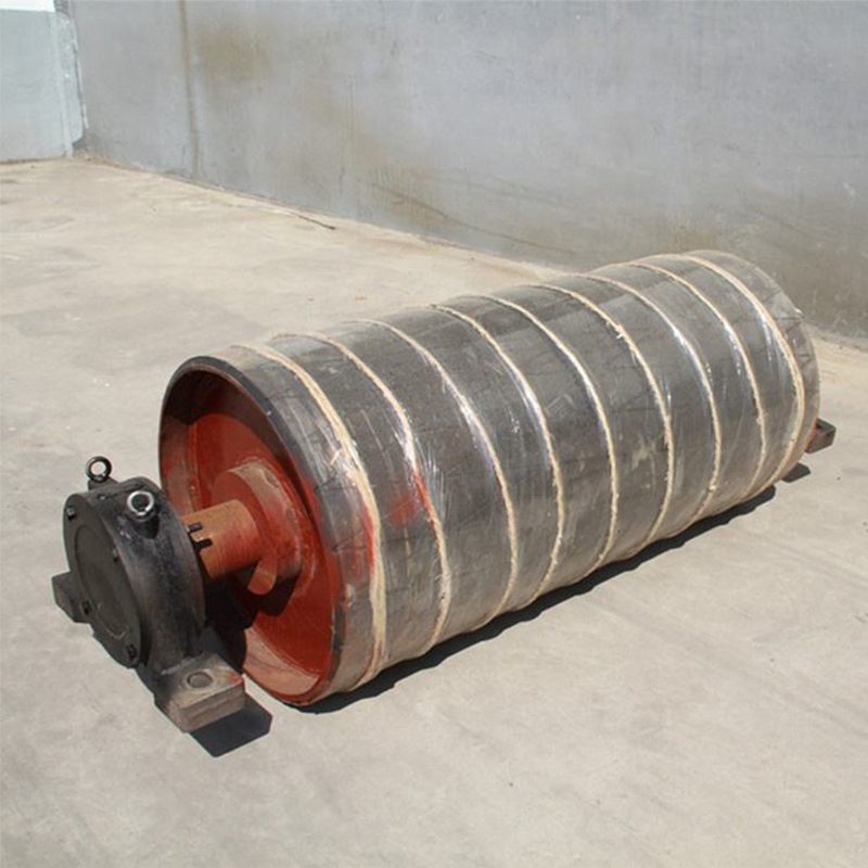 Belt Conveyor Jarak Jauh Diamond Shape Rubber Lagging Pulley